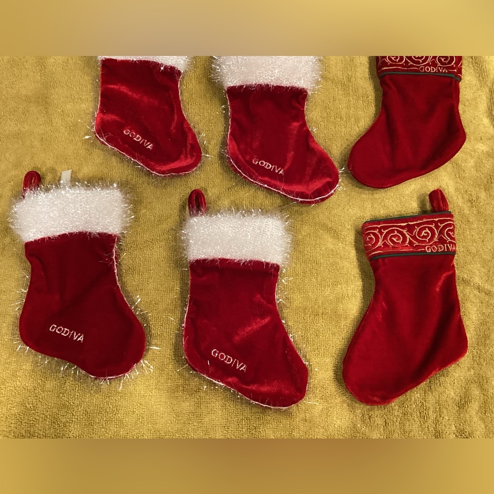 Lot of 6 Godiva Chocolate Christmas Stockings